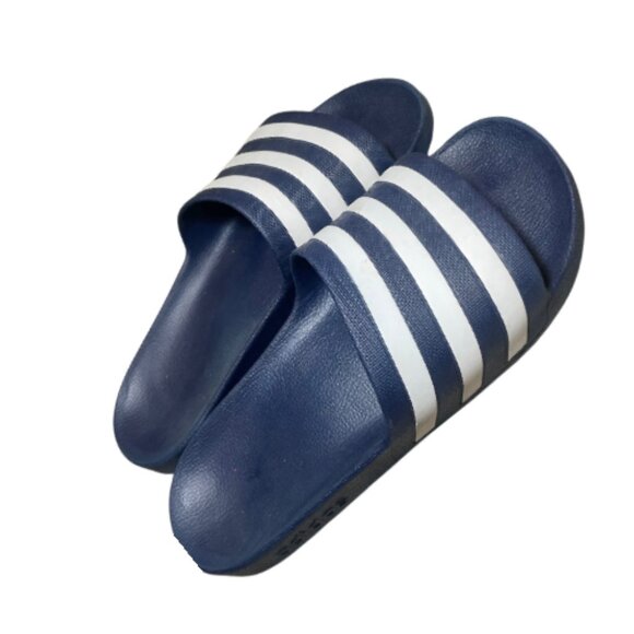 Men\'s Adidas Blue & White Striped Slides | Size 10 | Comfortable & Stylish!